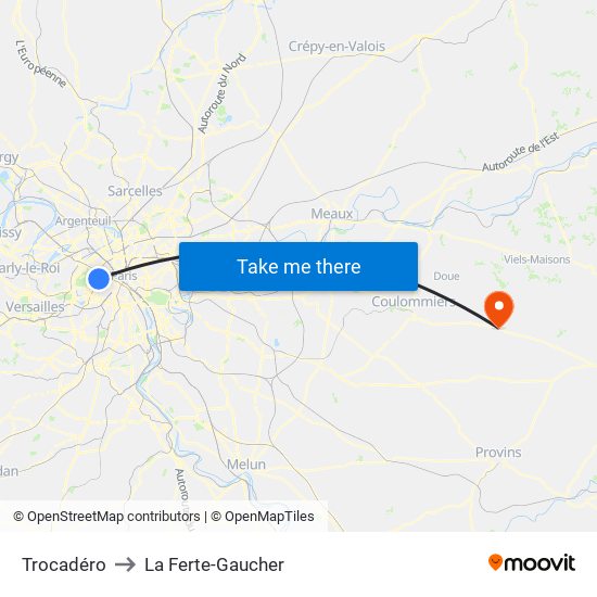 Trocadéro to La Ferte-Gaucher map