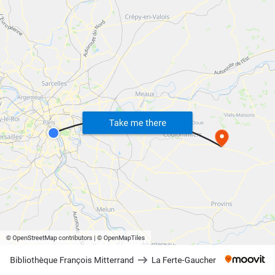 Bibliothèque François Mitterrand to La Ferte-Gaucher map