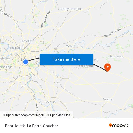 Bastille to La Ferte-Gaucher map