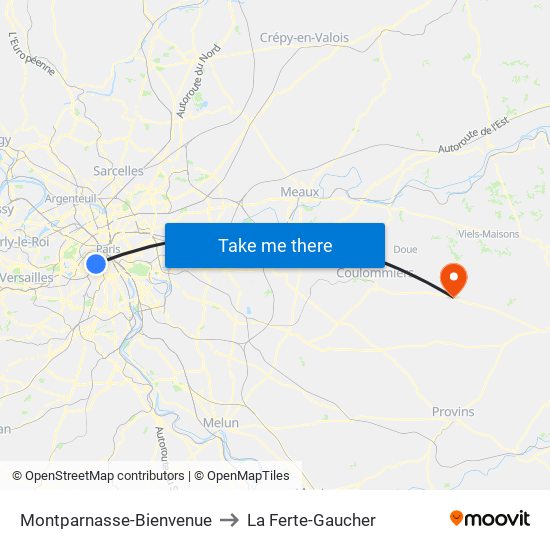Montparnasse-Bienvenue to La Ferte-Gaucher map
