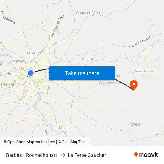 Barbès - Rochechouart to La Ferte-Gaucher map