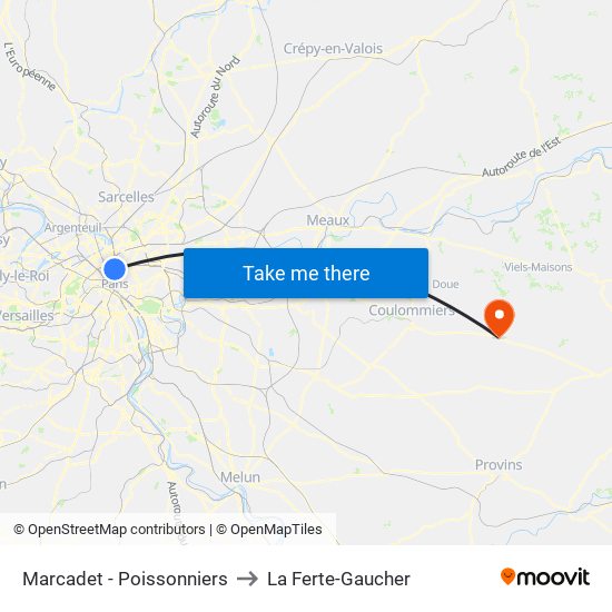 Marcadet - Poissonniers to La Ferte-Gaucher map