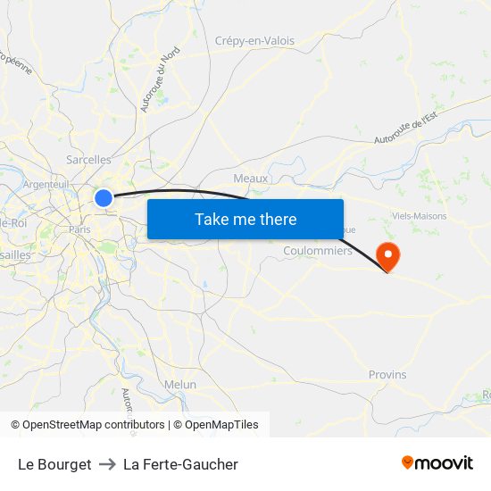 Le Bourget to La Ferte-Gaucher map