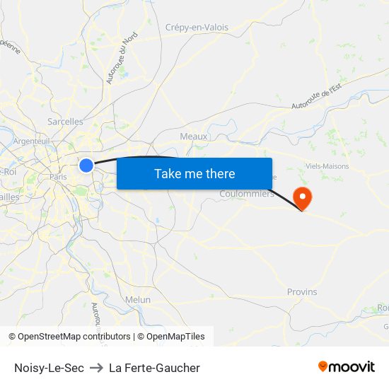 Noisy-Le-Sec to La Ferte-Gaucher map