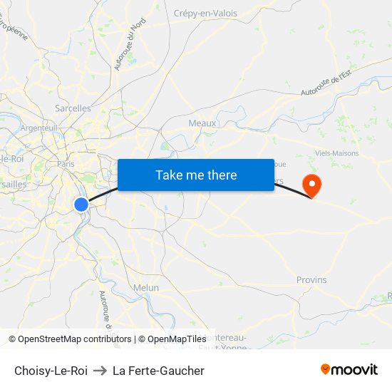 Choisy-Le-Roi to La Ferte-Gaucher map