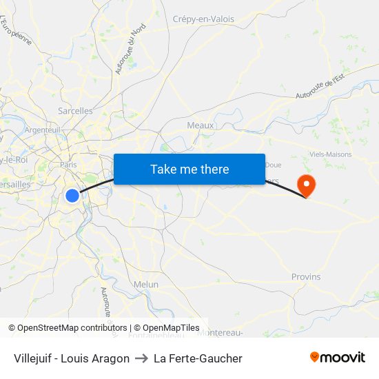 Villejuif - Louis Aragon to La Ferte-Gaucher map