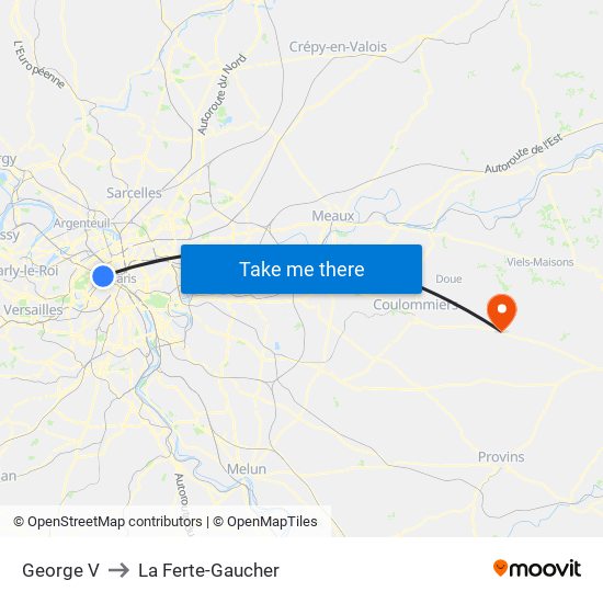 George V to La Ferte-Gaucher map