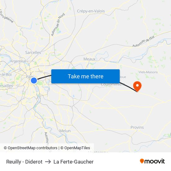 Reuilly - Diderot to La Ferte-Gaucher map