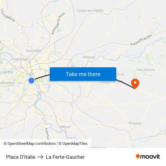 Place D'Italie to La Ferte-Gaucher map