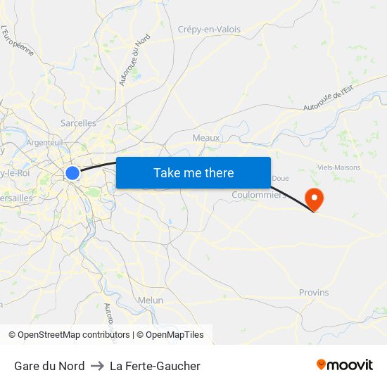 Gare du Nord to La Ferte-Gaucher map