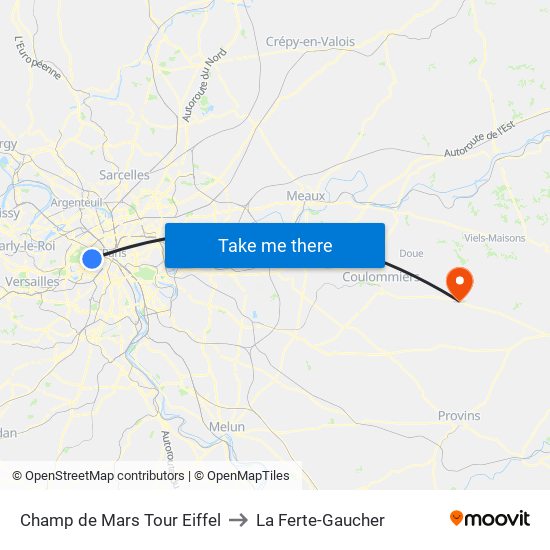 Champ de Mars Tour Eiffel to La Ferte-Gaucher map