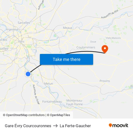 Gare Évry Courcouronnes to La Ferte-Gaucher map