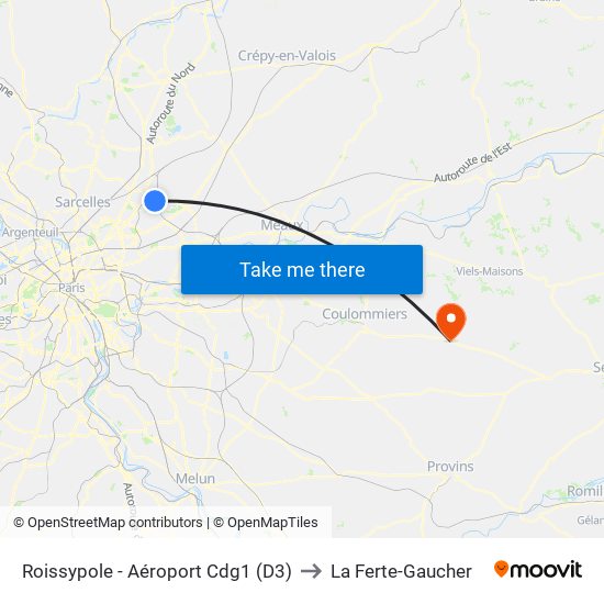 Roissypole - Aéroport Cdg1 (D3) to La Ferte-Gaucher map
