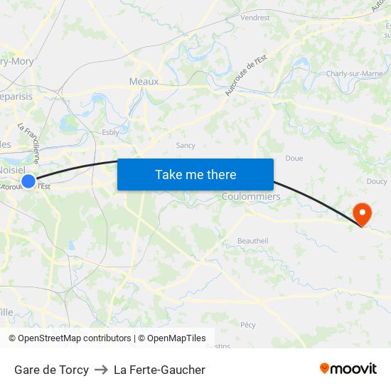 Gare de Torcy to La Ferte-Gaucher map