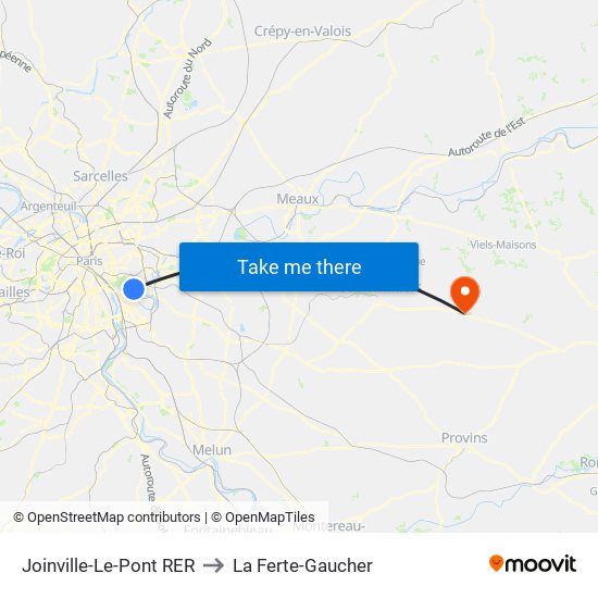 Joinville-Le-Pont RER to La Ferte-Gaucher map