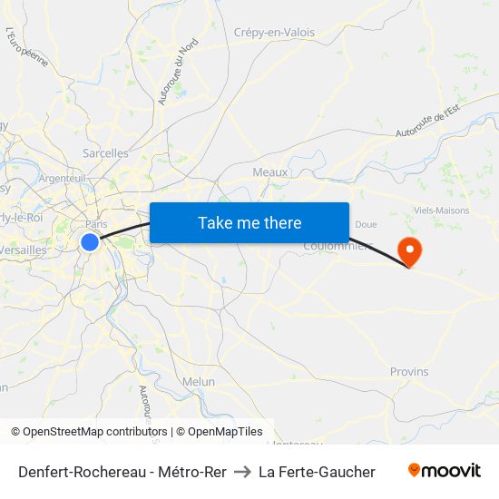 Denfert-Rochereau - Métro-Rer to La Ferte-Gaucher map