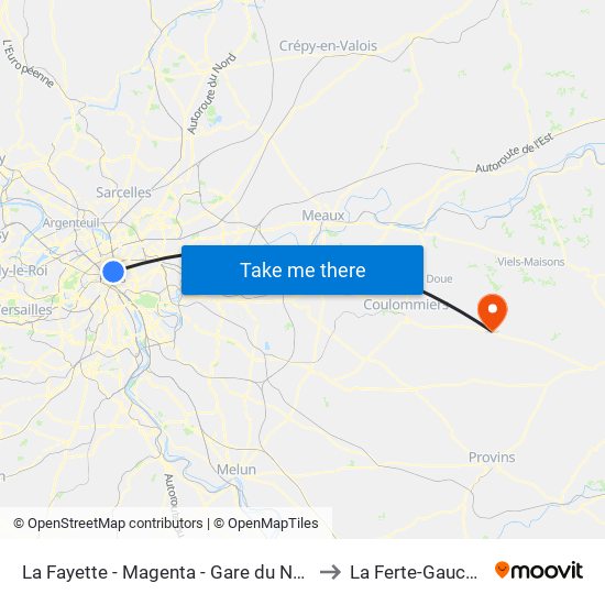 La Fayette - Magenta - Gare du Nord to La Ferte-Gaucher map