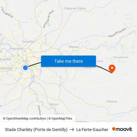 Stade Charléty (Porte de Gentilly) to La Ferte-Gaucher map