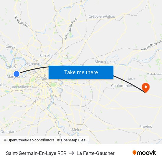 Saint-Germain-En-Laye RER to La Ferte-Gaucher map