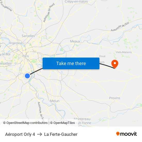 Aéroport Orly 4 to La Ferte-Gaucher map