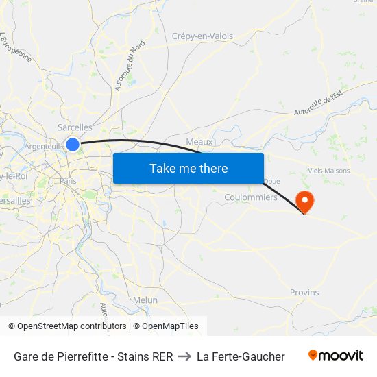 Gare de Pierrefitte - Stains RER to La Ferte-Gaucher map