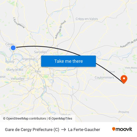 Gare de Cergy Préfecture (C) to La Ferte-Gaucher map