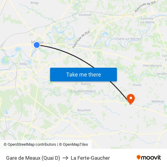 Gare de Meaux (Quai D) to La Ferte-Gaucher map