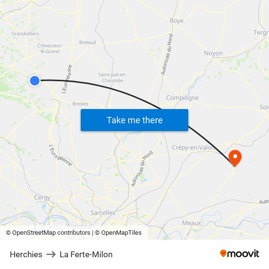 Herchies to La Ferte-Milon map