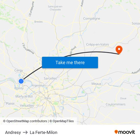Andresy to La Ferte-Milon map