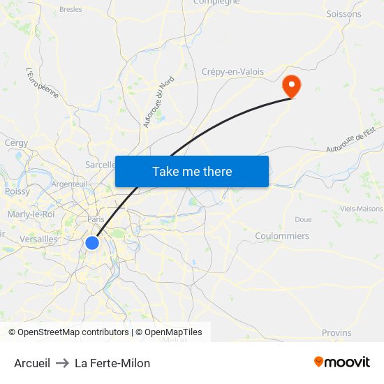 Arcueil to La Ferte-Milon map