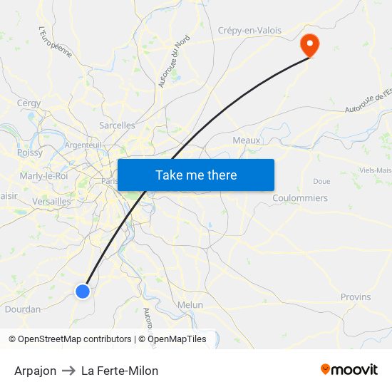 Arpajon to La Ferte-Milon map