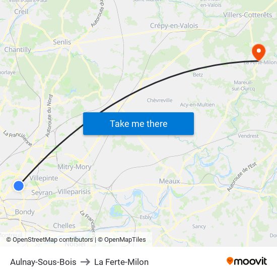Aulnay-Sous-Bois to La Ferte-Milon map