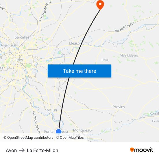Avon to La Ferte-Milon map