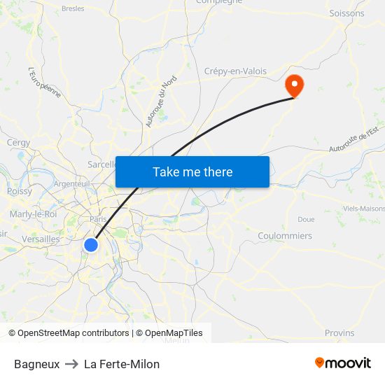 Bagneux to La Ferte-Milon map