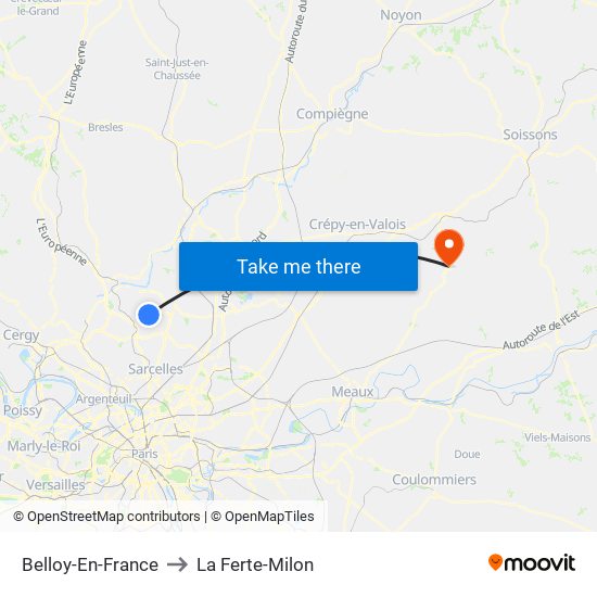 Belloy-En-France to La Ferte-Milon map