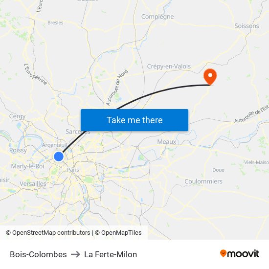 Bois-Colombes to La Ferte-Milon map