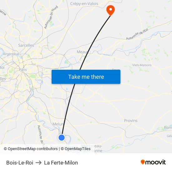 Bois-Le-Roi to La Ferte-Milon map