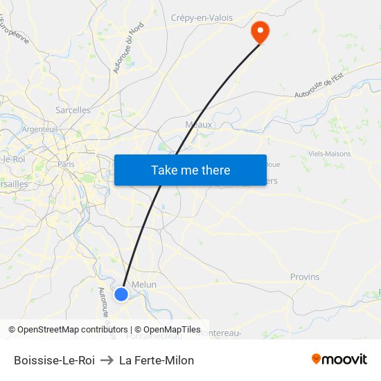 Boissise-Le-Roi to La Ferte-Milon map