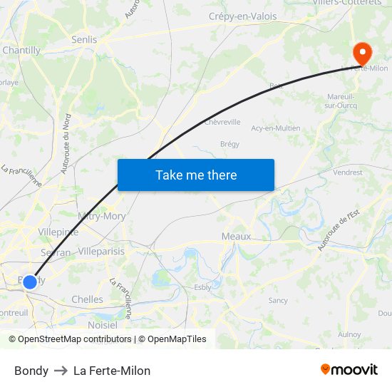 Bondy to La Ferte-Milon map
