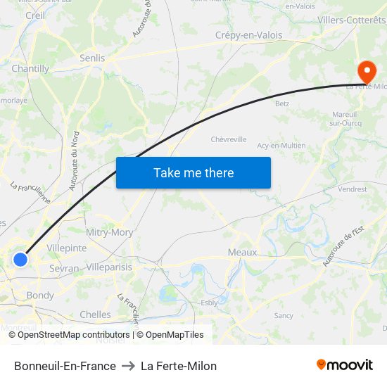 Bonneuil-En-France to La Ferte-Milon map