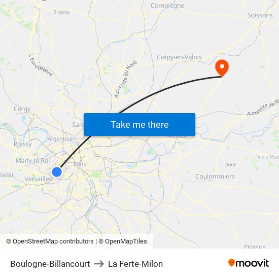Boulogne-Billancourt to La Ferte-Milon map