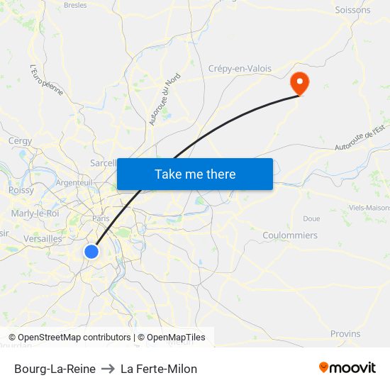 Bourg-La-Reine to La Ferte-Milon map