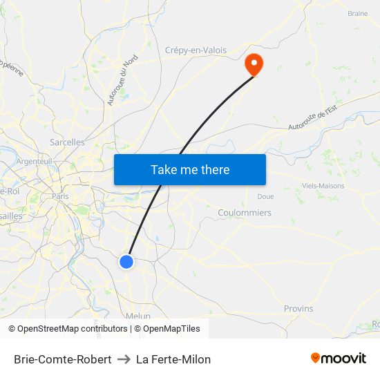 Brie-Comte-Robert to La Ferte-Milon map