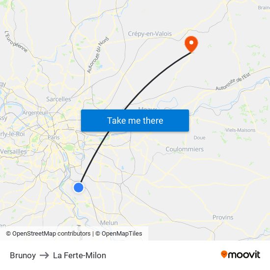 Brunoy to La Ferte-Milon map