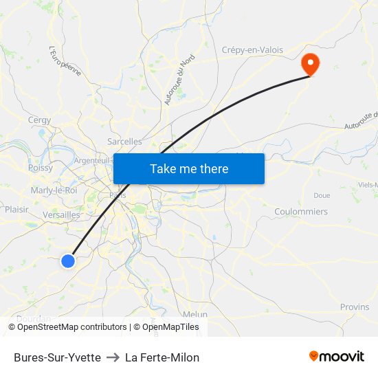 Bures-Sur-Yvette to La Ferte-Milon map