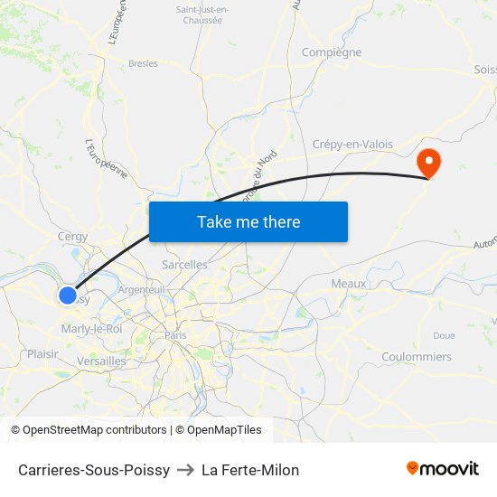 Carrieres-Sous-Poissy to La Ferte-Milon map