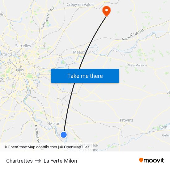 Chartrettes to La Ferte-Milon map
