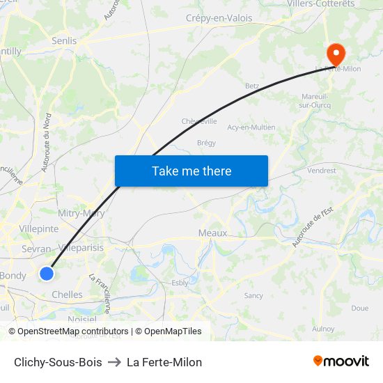 Clichy-Sous-Bois to La Ferte-Milon map