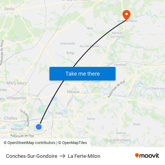 Conches-Sur-Gondoire to La Ferte-Milon map