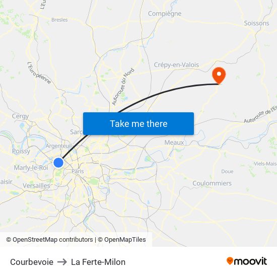 Courbevoie to La Ferte-Milon map